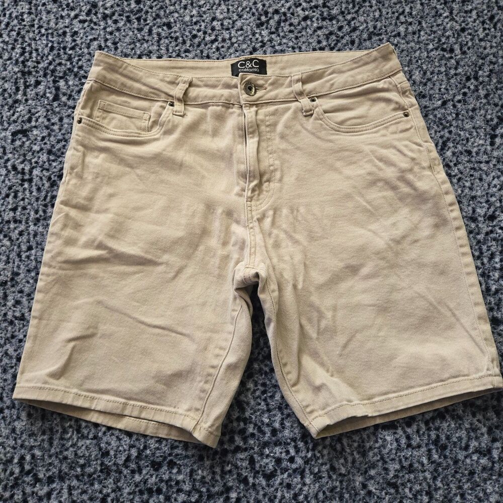 C&C California Men's Khaki Tan Denim Shorts Size 33 Stretch 5-Pocket Casual
